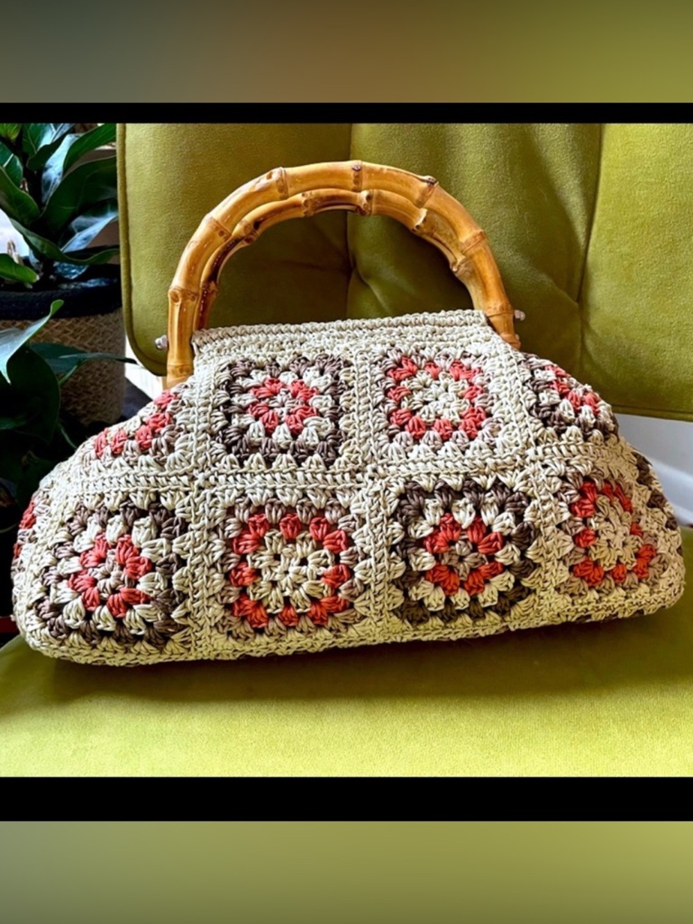 Ann Taylor Loft Handcrafted Crochet Bamboo-Handle Bag